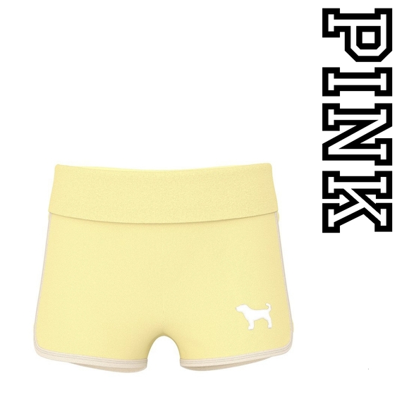 PINK - Ivy Terry Foldover Shorts - Medium - Mellow Yellow - Discontinued - Picture 2 of 4